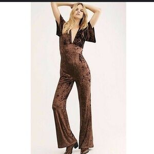 Free People Chocolate Velvet Jumpsuit